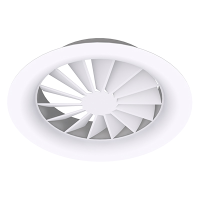 Circular swirl diffuser with fixed blades and diffuser ring